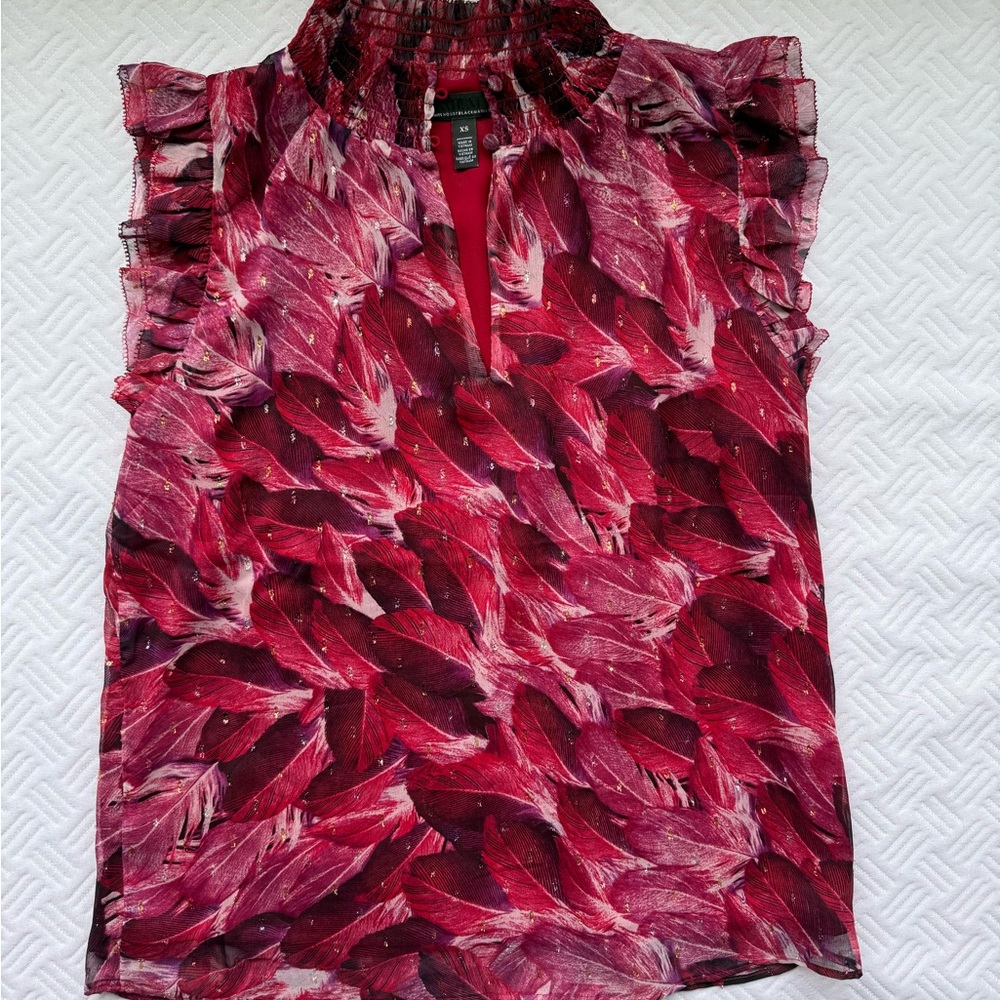 White House Black Market Red Ruffled Mandarin Collar Blouse